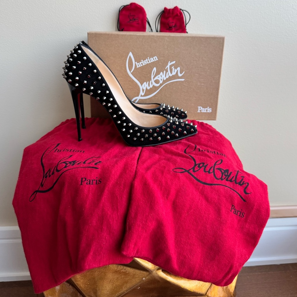Christian Louboutin Follies Spikes Velvet Patent Heel Shoes, size 40 (US 9-9.5)